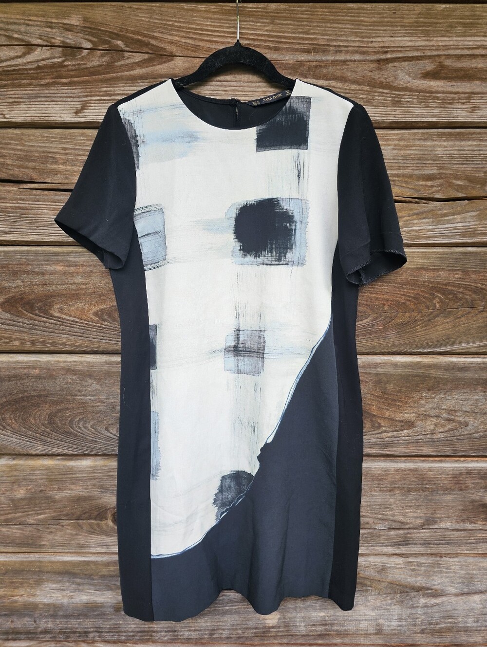 Zara Basic Abstract Print Shift Dress – Black & White – Size Medium